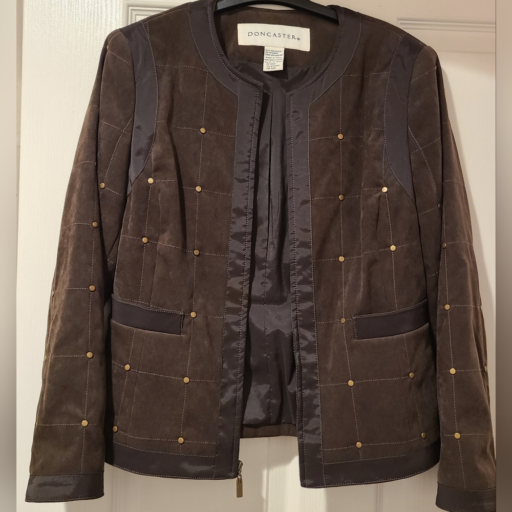 Doncaster Chocolate Brown SOFT Quilted Zip Blazer Jacket Chic - Picture 4 of 16